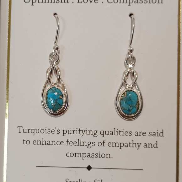 SHIVAM STERLING SILVER TURQUOISE TEARDROP EARRINGSAPPROXIMATELY 1 INCH LONG - Picture 3 of 8